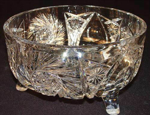 167 - Footed Cut Glass Bowl, pin wheel cut, 4in. T, 8in. Dia.
