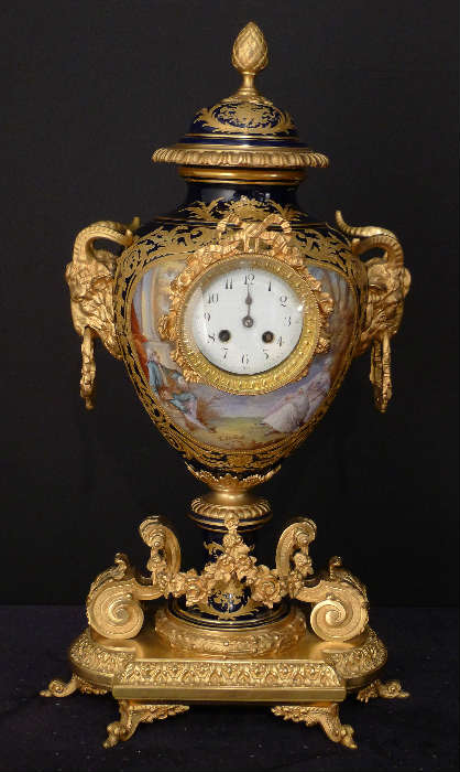 302 - Rare 19th Century Sevres Clock in Urn Form, hand painted, artist signed, 26in. T, 15in. W.