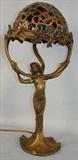 275 - Art Nouveau Lady Lamp with chunk glass shade, 21in. T, 9in. Dia.