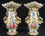 279 - Pair of Old Paris Vases with floral painting, 17in. T, 10in. W, ca. 1880.