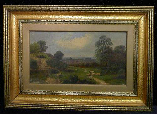 284 - 19th Century Oil on Canvas of Sheep in Pasture, signed J. Morris, 20in x 12in.