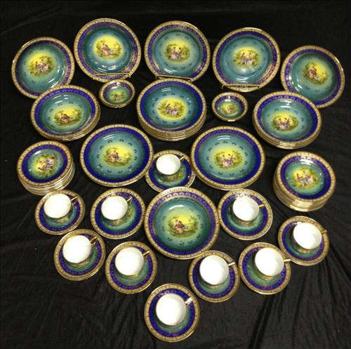 283 - 70 Pieces of Beehive Mark set of China, green and blue, hand painted.