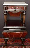 286 - Walnut Victorian Night Stand with marble top, sewing drawer and bottom drawer, ca. 1875.