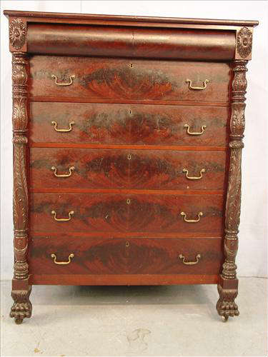 301 - Highboy with 4 pc. Set, acanthus carved, 56in. T, 44in. W, 26in. D, ca. 1880.