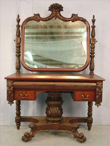 301 - Dressing Table with 4 pc. Set, beautifully carved, 67in. T, 44in. W, 21n. D.