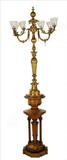 304 - Rare Walnut Victorian Pedestal with gas light fixture, 6 light, 8ft T., 3ft W,  ca. 1870, original shades, gilt bronze.