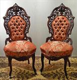 303 - Four Piece Laminated Rosewood Rococo Parlor Suit by Meeks, Hawkins pattern, sofa, 6ft. L, 49in H arm chair, 2 side chairs, ca. 1855.