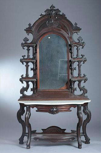325 - Walnut Victorian Marble Top Console and Mirror, 7ft. T, 44in. W.