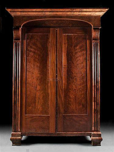 329 - Fine Classical Federal Mahogany Armoire with fitted interior, 94in. T, 68in. W, 29in. D. ca. 1830.