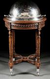 330 - Fine Louis XIV Style Silver Plate and Carved Trestle Base Trolley, 42in. T, 24in. Dia. Ca. 1890.
