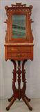 342 - Walnut Eastlake Shaving Stand, very ornately carved, 2 drawers, brown marble top, 71in. T, 20in. W, 14in. D., ca. 1880.