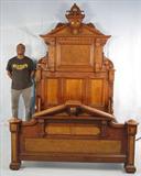 354 - 2 Piece Walnut Vict. Bedroom suit, att. to Thomas Brooks, bed, 98in. T, 77in. L, 58in. W, dresser, 98in. T, 55in. W, 13in. D, great detail carving, burl trim, ca. 1870.