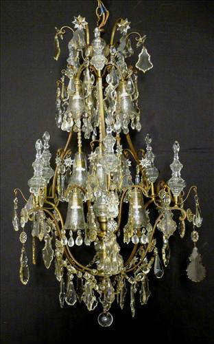 357 - Bronze and Crystal chandelier, 3 ft. Tall., ca. 1920.