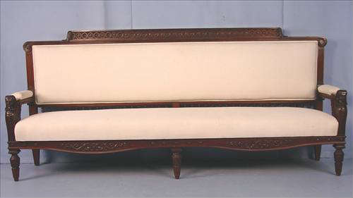 362 - Rare Mahogany Egyptian Style Victorian Sofa with head on arms, 106in. L, 45in. T, 24in. D, att. to R.J. Horner, ca. 1890.