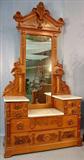 370 - Victorian Walnut Renaissance Matching Bed and Dresser, burl trim headboard, carved crest top and footboard, marble top dresser.