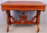 371 - Victorian Renaissance Revival Walnut Library Table, ornate design with lots of burl trim, ca. 1875, 31in. T, 42in. W, 26in. D