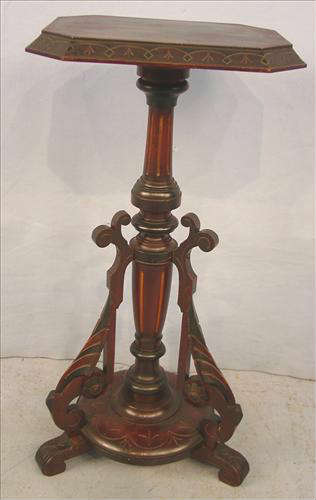 383 - Walnut Victorian Pedestal nicely carved, 3 legs, 34in. T, 17in. W, 13in. D, ca. 1875.