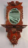 405 - Oak Mirrored Wall Shelf with 2 carved eagles, fruits, nuts and flowers, ca. 1890, 36in. T, 18in. W.