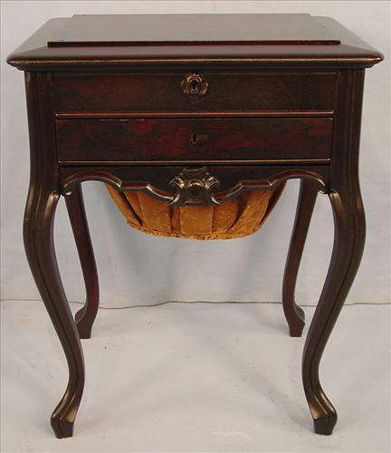 424 - Rosewood Victorian Sewing Table with 3 drawers, ca. 1860, 28in. T, 23in. W, 18in. D.