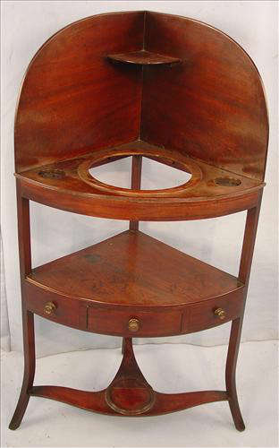 445 - Mahogany Corner Wash Stand, dove tailed together, 47in. T, 26in. W, 18in. D.