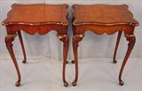 444 - Pair of Burl Walnut Queen Ann Tea Tables with cookie corners, 27in. T, 20in. W, 15in. D.