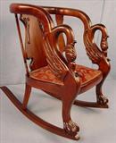 456 - Solid Mahogany Empire Style Swan Rocker, claw feet, ca. 1880, 34in. T, 26in. W, 21in. D.