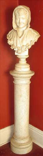 105 - Victorian Marble Bust of young girl with marble pedestal, 68in. tall