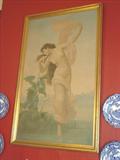 108 - Oil on French Tapestry of Nude Girl with cow lily, signed
