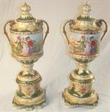 123 - Pair of English, Hand-painted Urns with slight damage