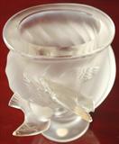 133 - Signed Lalique Vase with birds, 5in. tall