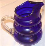 136 - Cobalt Blue Pitcher with applied handle, 8.5in. tall