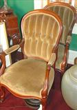 141 - Victorian, Walnut, Finger-carved, Lady's & Gentleman's Parlor Arm Chairs