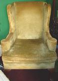 155 - Queen Anne, Overstuffed Arm Chair with green upholstery
