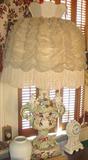 157 - Capi de Monte Lamp with large, silk shade