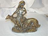 199 - Art Nouveau Lady walking Russian wolf hounds