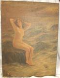 203 - Oil on Canvas, Nude Brunette signed L. T. (Lillian Thomas) Schmidt (1875-1955)