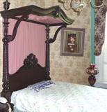 204 - Early Victorian, Acanthus-carved, Solid Mahogany, Quarter Tester Bed, ca. 1845