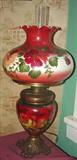 205 - Brass, GWTW Lamp with hand-painted, floral shade