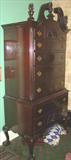 208 - Over-sized, Solid Mahogany, High-boy Chest with ball & claw feet, 87in. tall, 41in. wide, 23in. deep