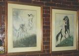 286 (L) - Framed Reproduction Print of Lady with Russian wolf hounds, signed Louis Icart; 287 (R) - Framed Reproduction by Louis Icart