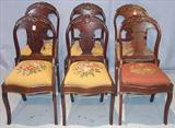 1002 - Set of 6, Mahogany, Empire Dining Chairs with carved backs and needlepoint seats