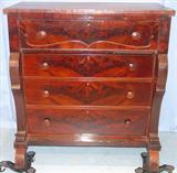 1005 - Mahogany, Empire, 4-drawer Chest with scroll post & feet, 47in. tall, 43in. long, 25in. deep