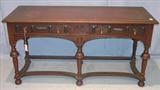 1007 - Walnut, Console Table with checkerboard band on top, signed Berkey & Gay, 30in. tall, 60in. long, 24in. deep