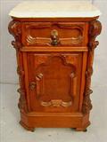 112 - Walnut Victorian half commode with marble top, burl trim, 30in. T, 18in. W, 16in. D, ca. 1860.