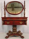 200 - Mahogany empire acanthus carved dressing table, 54in. T, 40in. W, 20in. D, ca. 1880.
