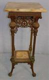 204 - Bronze and brass Victorian pedestal with onyx top, claw feet, 36in. T, 16in. Dia. Ca. 1860.