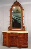 300 - Rosewood rococo marble top dresser, birds eye maple interior and deep serpentine front drawers, 8ft 3in. T, 50in. W, 25in. D, att. to Mallard, New Orleans, ca. 1855.