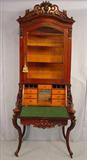 303 - Rosewood rococo ladies writing desk with birds eye maple fitted interior, att. to Alexander Roux, ca. 1855, 88in. T, 35in. W, 20in. D.