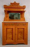 302 - Walnut Victorian Eastlake server with burl trim, mirrored crown top and marble top, 71in. T, 42in. W, 17in. D, ca. 1890.