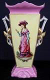 213 - Single Old Paris vase with standing Victorian lady, 16in. T, 10in. W, 6in. D., ca. 1880.